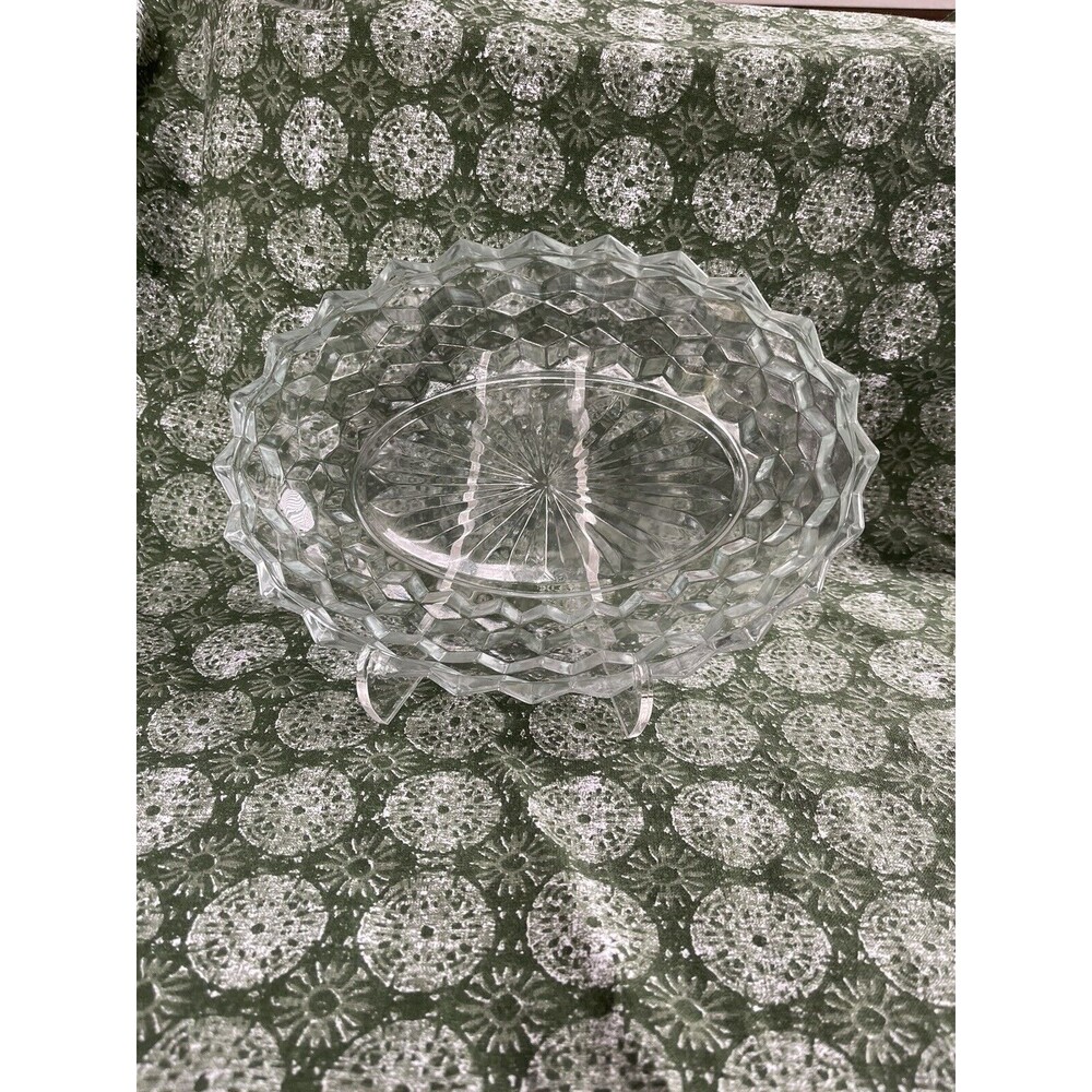 Fostoria American Clear Oval Vegetable Bowl 9.5" Vintage Cube Motif Glass